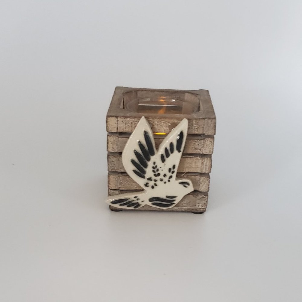 Home Décor Ceramic & Wood Bird Votive Holder